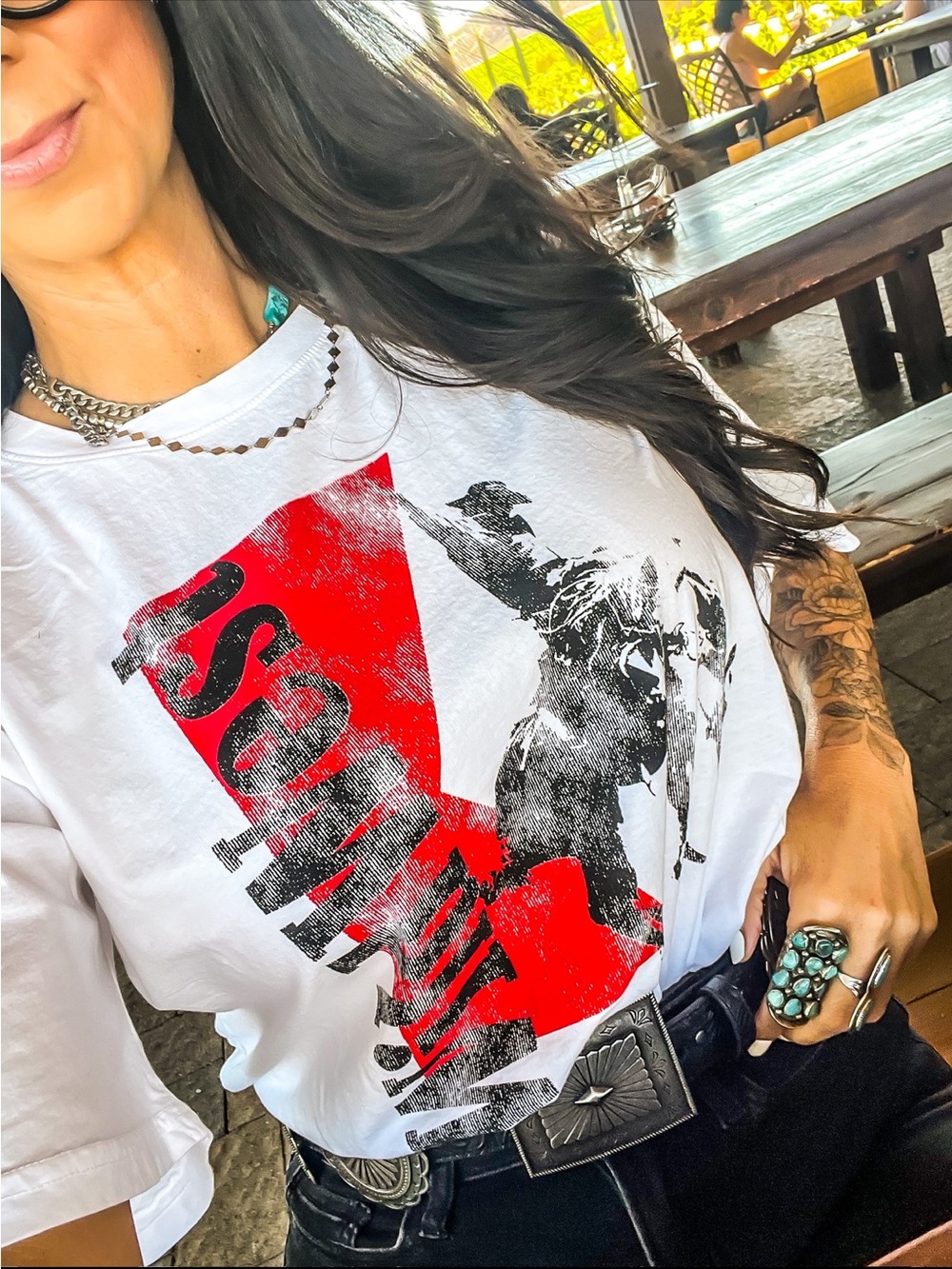 Women’s Graphic Wild West Oversized Tee with Rodeo Red Accent